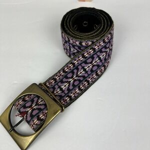 VTG Retro Boho Embroidered Tapestry Patchwork Fabric Belt Square Buckle Hippie